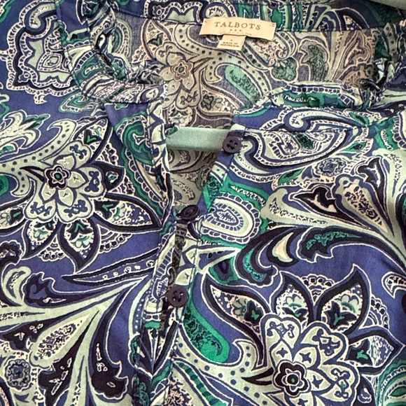 Talbots long sleeve Blouse Blue Green Purple Paisley print Blouse Size large - Picture 7 of 10